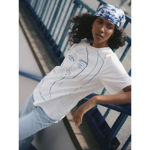 Reserved - Apaszka z autorskim wzorem - niebieski Reserved ONE SIZE Reserved