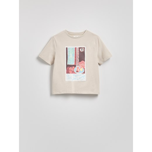 Reserved - Bawełniany t-shirt z nadrukiem - beżowy ze sklepu Reserved w kategorii Bluzki damskie - zdjęcie 181991311