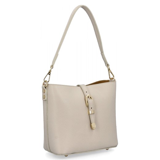 Elegancka Torebka Skórzana Listonoszka 3 Komory 573 Beżowa ze sklepu PaniTorbalska w kategorii Torby Shopper bag - zdjęcie 181994983