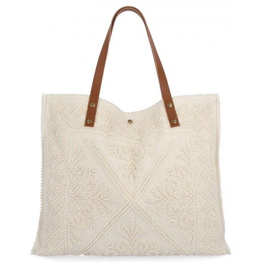 Włoska Torebka Shopper bag w Modne Wzory 5887 Beżowa ze sklepu PaniTorbalska w kategorii Torby Shopper bag - zdjęcie 181995004
