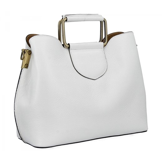 Torebka Skórzana Włoska Listonoszka Trzykomorowa 565 Biała ze sklepu PaniTorbalska w kategorii Torby Shopper bag - zdjęcie 181995210