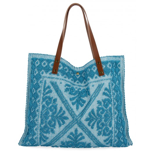 Włoska Torebka Shopper bag w Modne Wzory 5887 Niebieska ze sklepu PaniTorbalska w kategorii Torby Shopper bag - zdjęcie 181995243