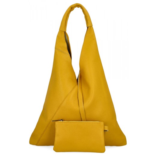 Włoska Torebka Skórzana Shopper Bag z Małą Kosmetyczką 5820S Żółta ze sklepu PaniTorbalska w kategorii Torby Shopper bag - zdjęcie 181995372