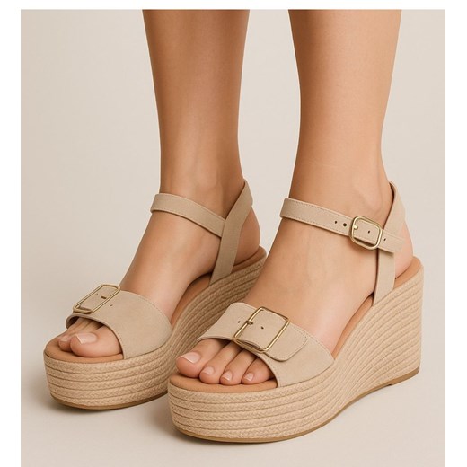 Ciemno beżowe sandały na koturnie i platformie Givana /A2-1 17690 G384/ ze sklepu Pantofelek24.pl w kategorii Espadryle damskie - zdjęcie 181995790