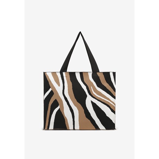 Brązowa Torebka Shopper z Suwakiem w Abstrakcyjny Print Salidrea ze sklepu born2be.pl w kategorii Torby Shopper bag - zdjęcie 181996123