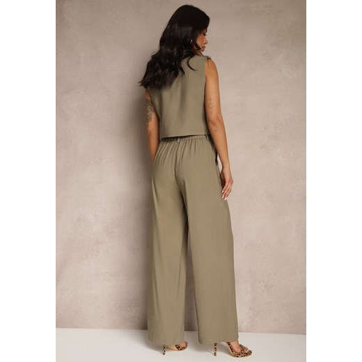 Zielony Wiskozowy Komplet o Garniturowym Kroju Kamizelka i Spodnie Soreya Renee L wyprzedaż renee.pl