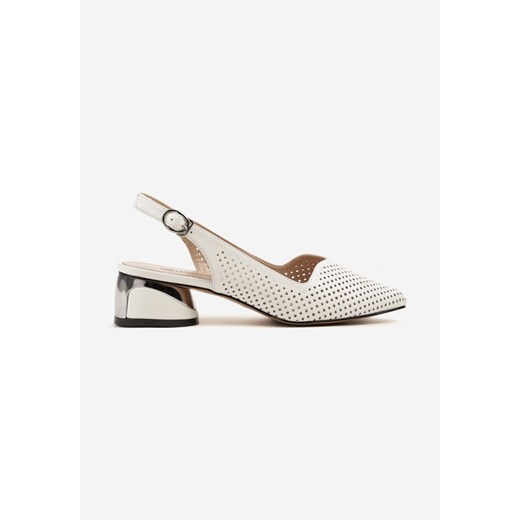 Białe Sandały Ażurowe na Słupku Slingback ze Skórzaną Wkładką Milionessa Renee 37 wyprzedaż renee.pl