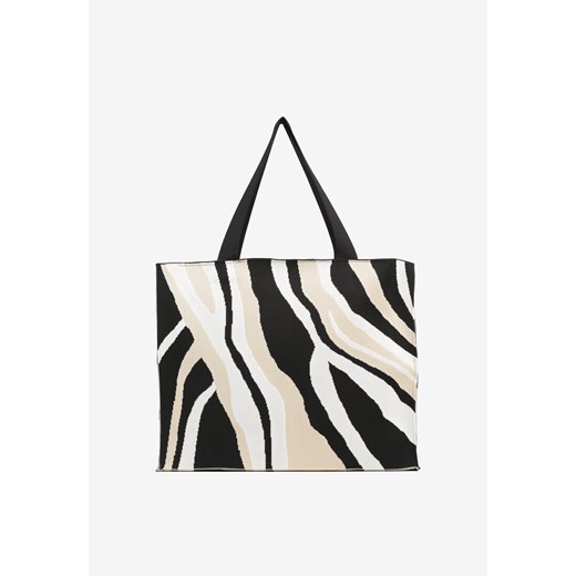 Beżowa Torebka Shopper z Suwakiem w Abstrakcyjny Print Salidrea ze sklepu born2be.pl w kategorii Torby Shopper bag - zdjęcie 182000523