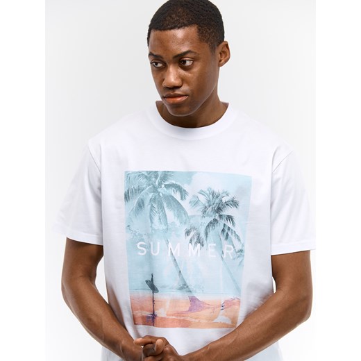 T-shirt męski biały Gate bawełniany z krótkim rękawem