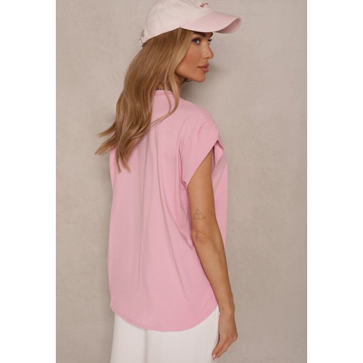 Różowy Bawełniany T-shirt z Rozcięciami przy Rękawach Katilana Renee ONE SIZE renee.pl promocyjna cena