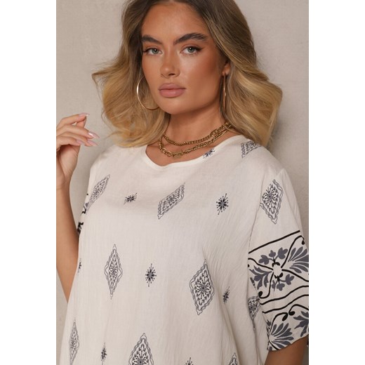 Beżowo-Szary Komplet w Stylu Boho Bluzka z Krótkim Rękawem i Luźne Spodnie Renee XL renee.pl okazja