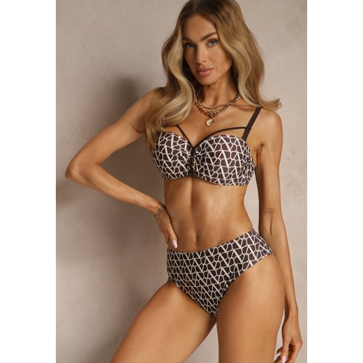 Brązowe Bikini Biustonosz i Majtki Typu Figi w Geometryczny Wzór Linarissa ze sklepu renee.pl w kategorii Stroje kąpielowe - zdjęcie 182001121