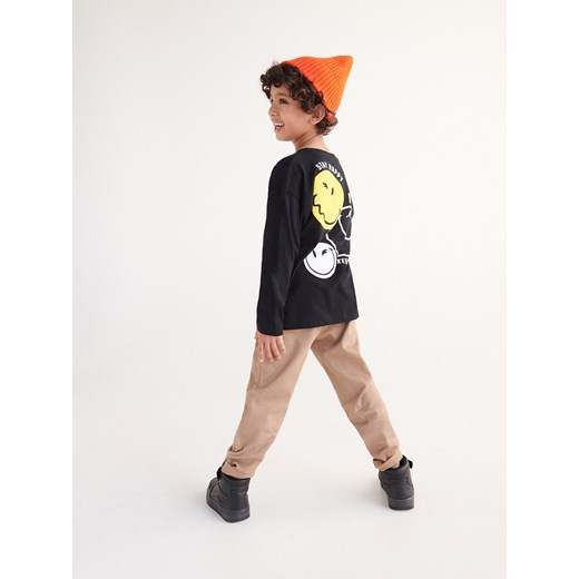 Reserved - Longsleeve oversize SmileyWorld® - czarny ze sklepu Reserved w kategorii T-shirty chłopięce - zdjęcie 182001524