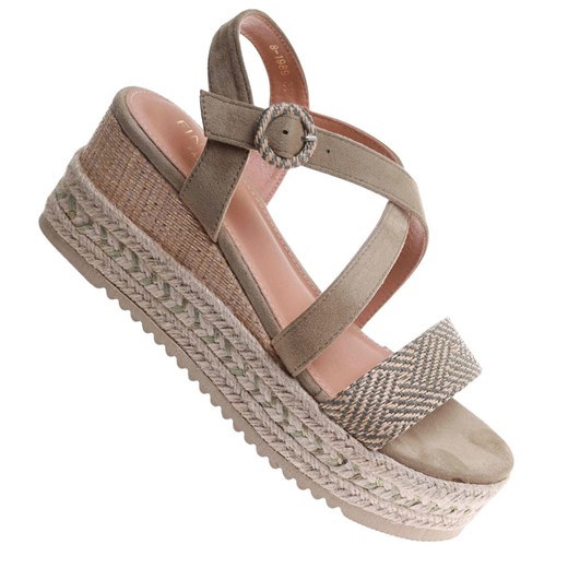 Oliwkowe damskie sandały na platformie /C7-1 17679 G345/ ze sklepu Pantofelek24.pl w kategorii Espadryle damskie - zdjęcie 182001573