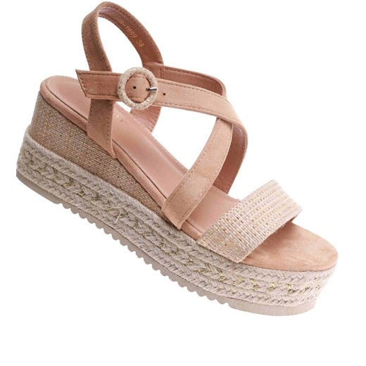Beżowe damskie sandały na platformie /E2-1 17678 G345/ ze sklepu Pantofelek24.pl w kategorii Espadryle damskie - zdjęcie 182001593