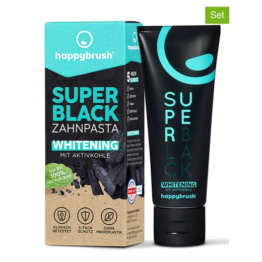 Happy Brush Pasty do zębów (3 szt.) &quot;SuperBlack&quot; - 3 x 75 ml ze sklepu Limango Polska w kategorii Pasty do zębów - zdjęcie 182002142