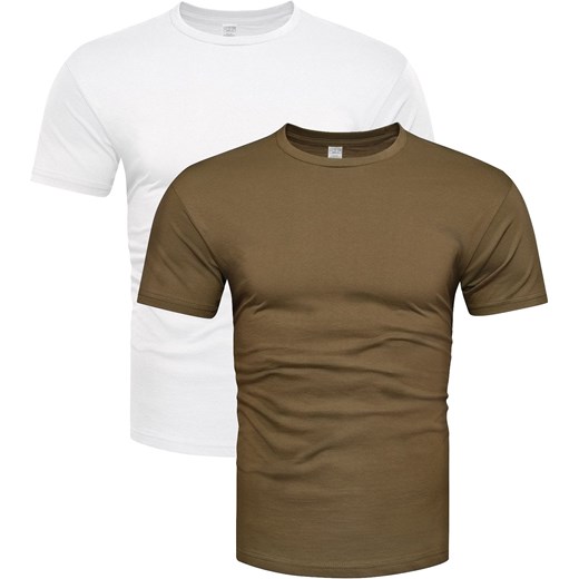 2-pak koszulek bawełnianych premium biały i khaki Recea ze sklepu Recea.pl w kategorii T-shirty męskie - zdjęcie 182003022