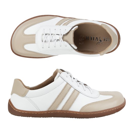 Buty BAREFOOT damskie skórzane minimalistyczne 1287 białe z beżem sneakersy ze sklepu butyolivier w kategorii Półbuty damskie - zdjęcie 182003541