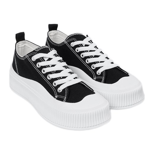 Czarno-białe sneakersy na grubej podeszwie czarne ze sklepu ButyModne.pl w kategorii Buty sportowe damskie - zdjęcie 182004100