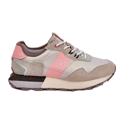 Zamszowe Sneakersy Damskie Big Star RR274243 HI-POLY System Szaro-Różowe ze sklepu ButyModne.pl w kategorii Buty sportowe damskie - zdjęcie 182004120