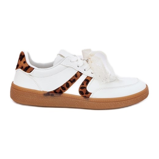 Niskie Sneakersy Damskie Z Koronką Panterka Białe ze sklepu ButyModne.pl w kategorii Buty sportowe damskie - zdjęcie 182004271