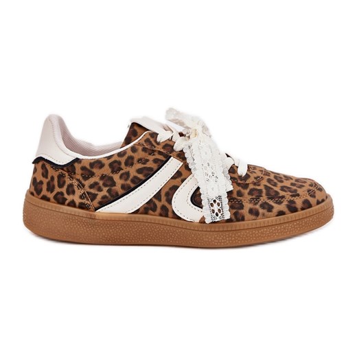 Niskie Sneakersy Damskie Z Koronką Panterka Brązowe ze sklepu ButyModne.pl w kategorii Buty sportowe damskie - zdjęcie 182004272