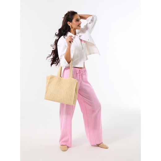 Sinsay - Bawełniane spodnie wide leg w paski - różowy Sinsay XXL Sinsay