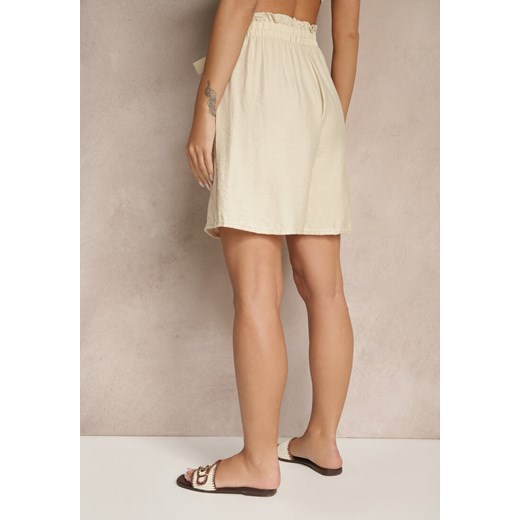 Beżowe Szorty z Wiskozy High Waist Ozdobione Paskiem Lumilirae Renee XL promocja renee.pl