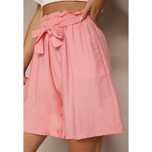 Różowe Szorty z Wiskozy High Waist Ozdobione Paskiem Lumilirae Renee XL okazyjna cena renee.pl