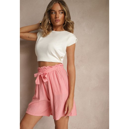 Różowe Szorty z Wiskozy High Waist Ozdobione Paskiem Lumilirae ze sklepu renee.pl w kategorii Szorty - zdjęcie 182013711