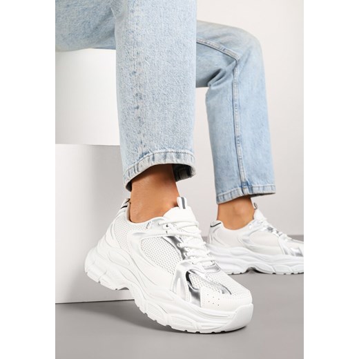 Biało-Srebrne Sneakersy Vices na Platformie Ozdobione Tłoczeniem Natiselle ze sklepu renee.pl w kategorii Buty sportowe damskie - zdjęcie 182013864