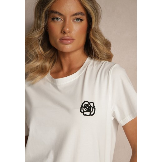 Biały Bawełniany T-shirt z Naszywką Firavelle Renee M renee.pl