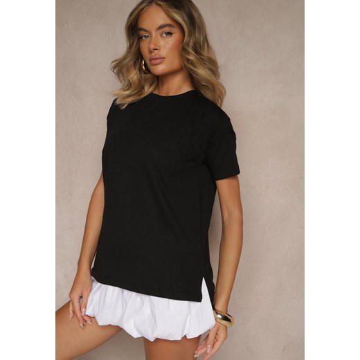 Czarny Bawełniany T-shirt o Kroju Oversize Zilona ze sklepu renee.pl w kategorii Bluzki damskie - zdjęcie 182020793
