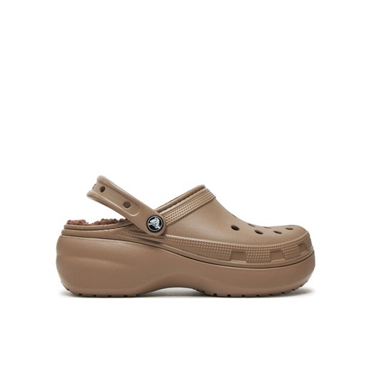Klapki Crocs Classic Platform Lined Clog W 207938 Brązowy ze sklepu eobuwie.pl w kategorii Klapki damskie - zdjęcie 182022914