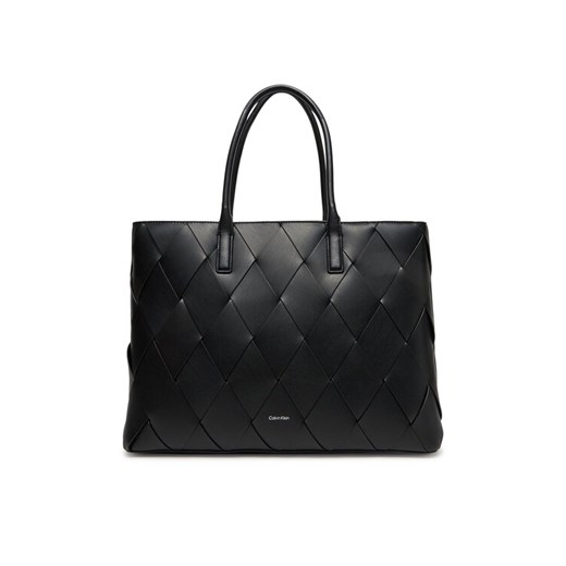 Torebka Calvin Klein Ck Woven Medium Shopper K60K612994 Czarny ze sklepu eobuwie.pl w kategorii Torby Shopper bag - zdjęcie 182024483