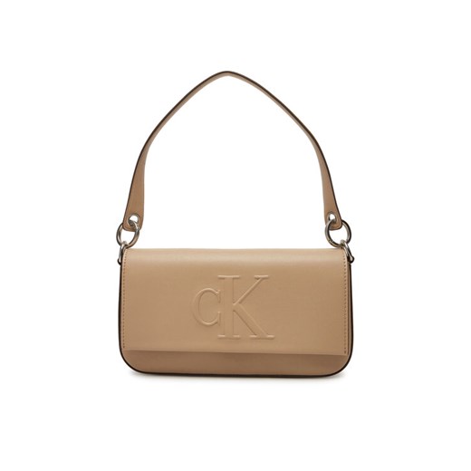 Torebka Calvin Klein Jeans Sculpted Flap Shoulder Pouch25 LV04K3148G Beżowy ze sklepu eobuwie.pl w kategorii Torebki damskie - zdjęcie 182025422