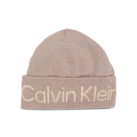 Czapka Calvin Klein Logo Reverso Tonal Beanie K60K611151 Beżowy ze sklepu eobuwie.pl w kategorii Czapki zimowe damskie - zdjęcie 182030983