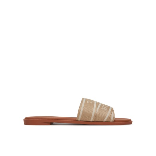 Klapki Tommy Hilfiger Webbing Mule FW0FW08421 Beżowy ze sklepu eobuwie.pl w kategorii Klapki damskie - zdjęcie 182031520