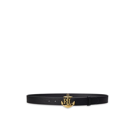 Pasek Damski LAUREN RALPH LAUREN Anchor-Logo Skinny Leather Belt 412957004001 Czarny ze sklepu eobuwie.pl w kategorii Paski damskie - zdjęcie 182034790