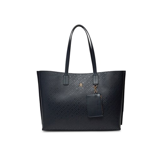 Torebka Tommy Hilfiger Th Distinct Tote Mono AW0AW17195 Granatowy ze sklepu eobuwie.pl w kategorii Torby Shopper bag - zdjęcie 182036512
