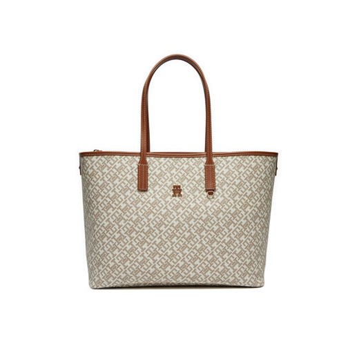 Torebka Tommy Hilfiger Th Monoplay Leather Tote AW0AW17379 Écru ze sklepu eobuwie.pl w kategorii Torby Shopper bag - zdjęcie 182037022
