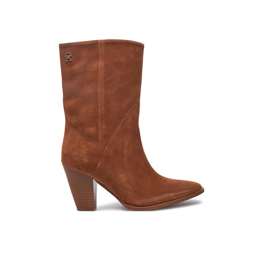 Botki Tommy Hilfiger Mid Cowboy Heel Suede FW0FW08435 Brązowy ze sklepu eobuwie.pl w kategorii Botki - zdjęcie 182037230