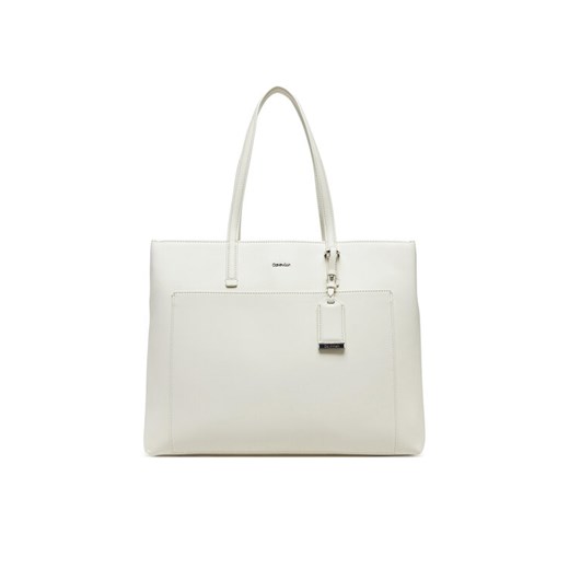 Torebka Calvin Klein Ck Must Medium Shopper W/Pocket K60K613019 Écru ze sklepu eobuwie.pl w kategorii Torebki damskie - zdjęcie 182037653