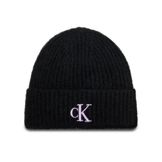 Czapka Calvin Klein Jeans Thick Embroidery Beanie K60K612321 Czarny ze sklepu eobuwie.pl w kategorii Czapki zimowe damskie - zdjęcie 182039402