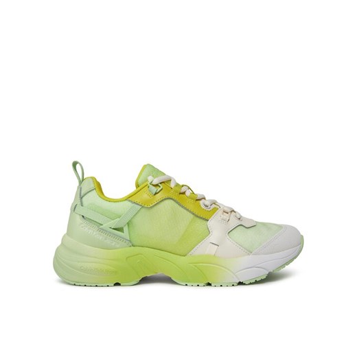 Sneakersy Calvin Klein Jeans Retro Tennis Low Lace Mix Ml Sat YW0YW01307 Zielony ze sklepu eobuwie.pl w kategorii Buty sportowe damskie - zdjęcie 182040501
