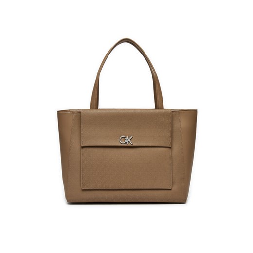 Torebka Calvin Klein Ck Medium Shopper W/Pocket_Mono K60K613136 Brązowy ze sklepu eobuwie.pl w kategorii Torby Shopper bag - zdjęcie 182040610