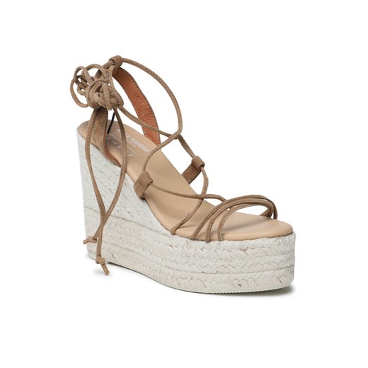 Espadryle Manebi Soft Suede Lace-Up Wedge Espadrilles L 8.7 WA Brązowy ze sklepu eobuwie.pl w kategorii Espadryle damskie - zdjęcie 182041441