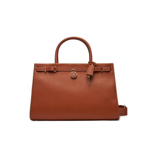 Torebka Tommy Hilfiger American Icon Tote Leather AW0AW17185 Brązowy ze sklepu eobuwie.pl w kategorii Kuferki - zdjęcie 182047903
