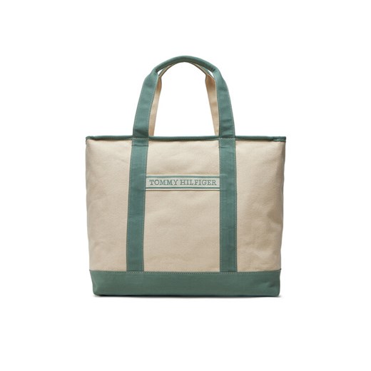 Torebka Tommy Hilfiger Th Summer Canvas Tote AW0AW17421 Zielony ze sklepu eobuwie.pl w kategorii Torby Shopper bag - zdjęcie 182048962