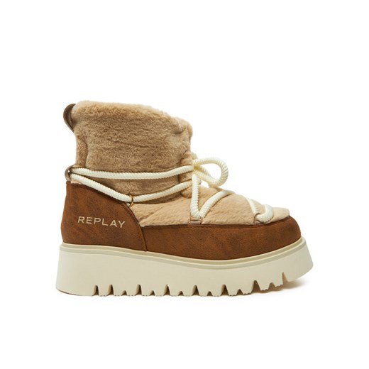 Śniegowce REPLAY Melrose Hair Lace-Up GWF2H.000.C0014S Brązowy ze sklepu eobuwie.pl w kategorii Śniegowce damskie - zdjęcie 182051193